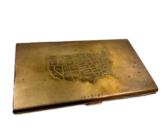 antique brass cigarette case Majestic USA Cigarette Case, 1940s Brass, Luxury Engine Turning, Hand  Engraved US Map, Art Deco New York, Vintage Gift for Collector