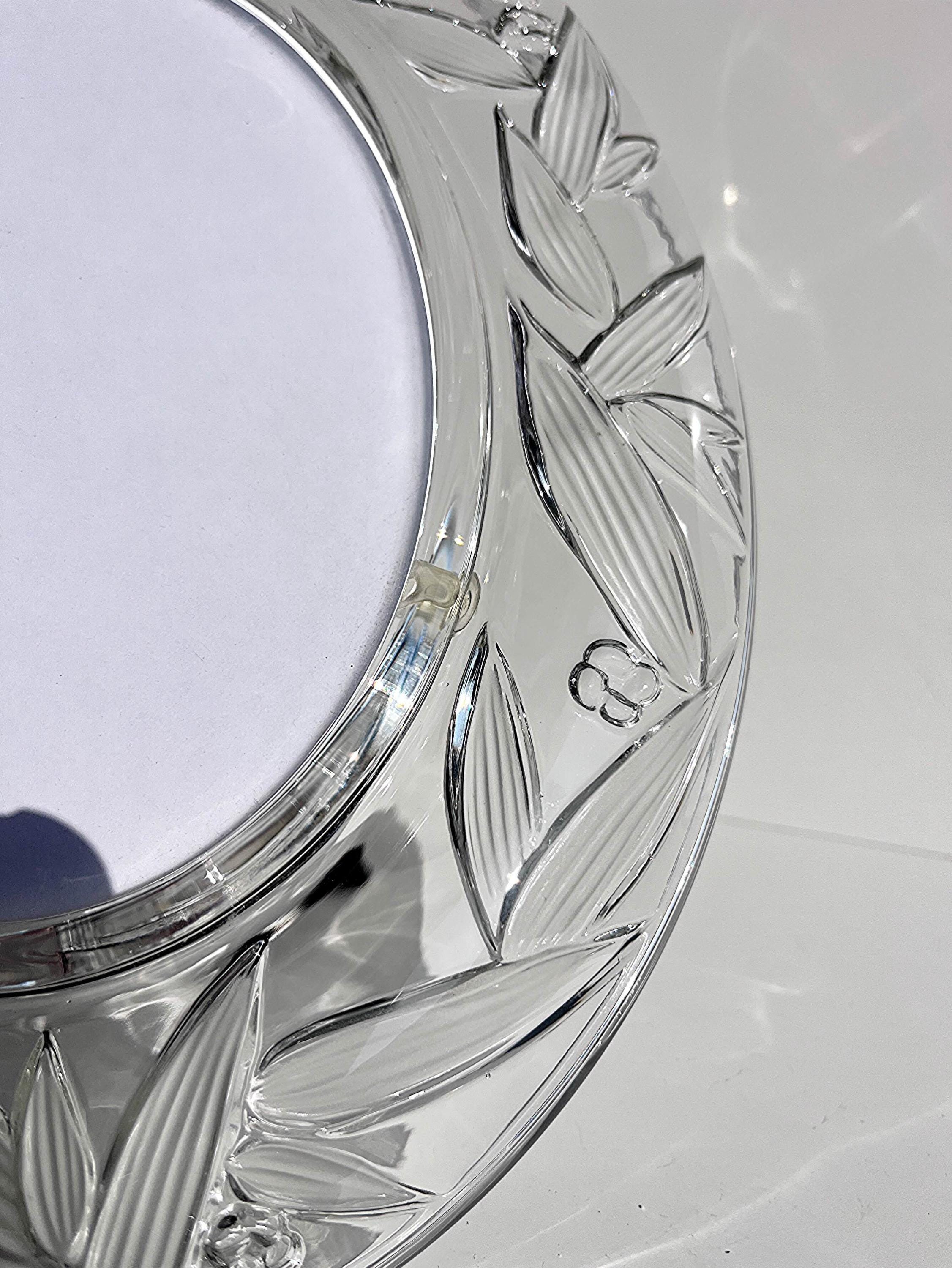 Large Clear Glass Photo Frame, Lalique Style, Botanical Leaves and