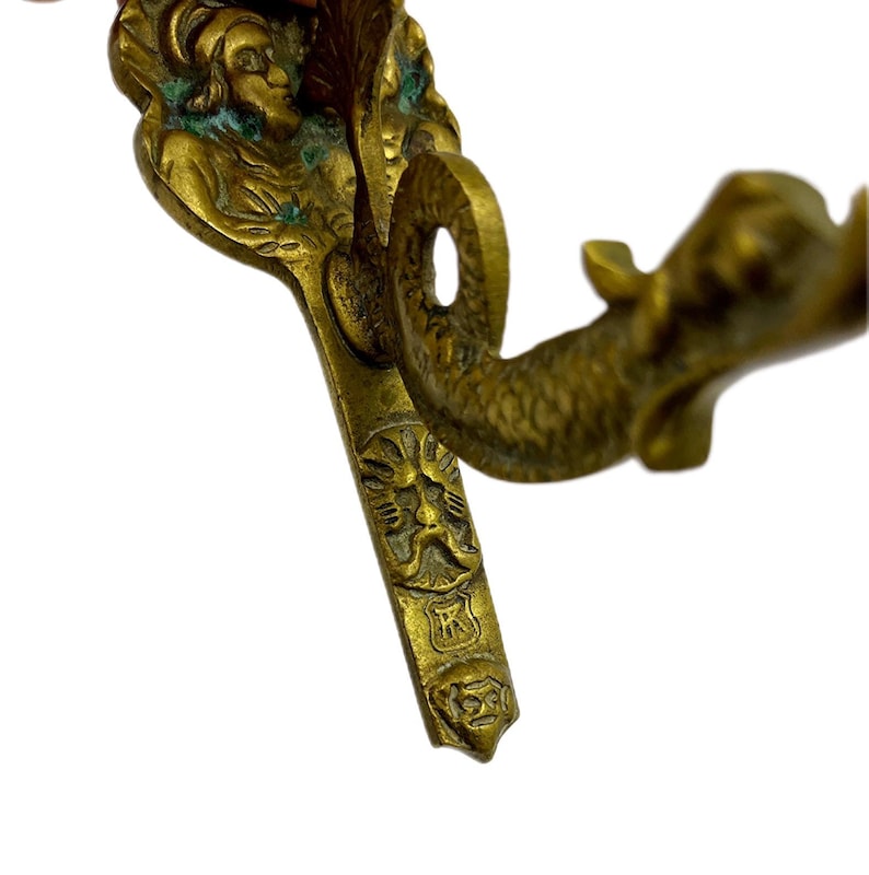 Antique Brass Wall Hook - Dolphin or Sea Dragon Design. Europe, Circa 1880-1920.