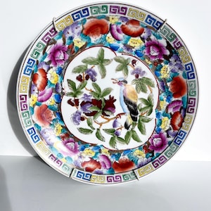 Vintage Chinese Porcelain Plate with Floral and Birds Decor, Hand Painted, Oriental Art, Souvenir Gift for Her, Home Decor. Famille Rose
