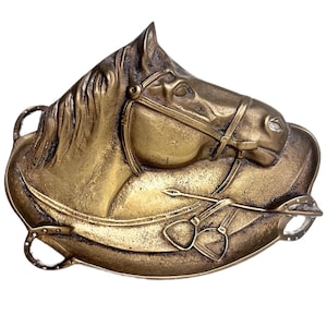 Piatto portaoggetti in bronzo antico con testa di cavallo, piatto portaoggetti in ottone con testa di cavallo antica, piatto portaoggetti, fermacarte decorativo in ottone con testa di cavallo