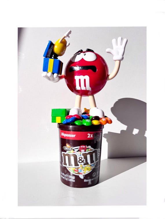 Vintage M&m's Candy Dispenser Red With Cup, Collectible Mms Candy