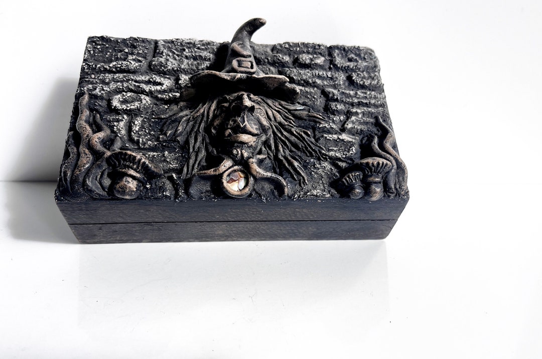 Wooden Witch Spell Box, Witch Wooden Box, Witch Trinket Box, Witch