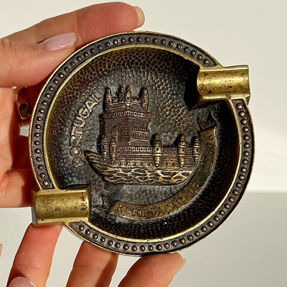 Brass Ashtray H. Leitão Portugal, Vintage Lisbon Souvenir, 1950s