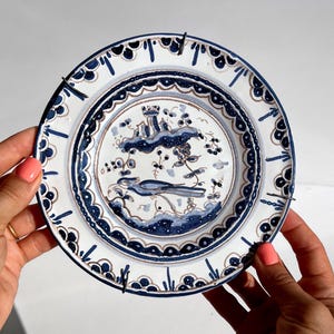 Vintage Portuguese decorative plate Berardos, hand-painted faience, 17th century revival, bird and foliage motif, collectible wall dish