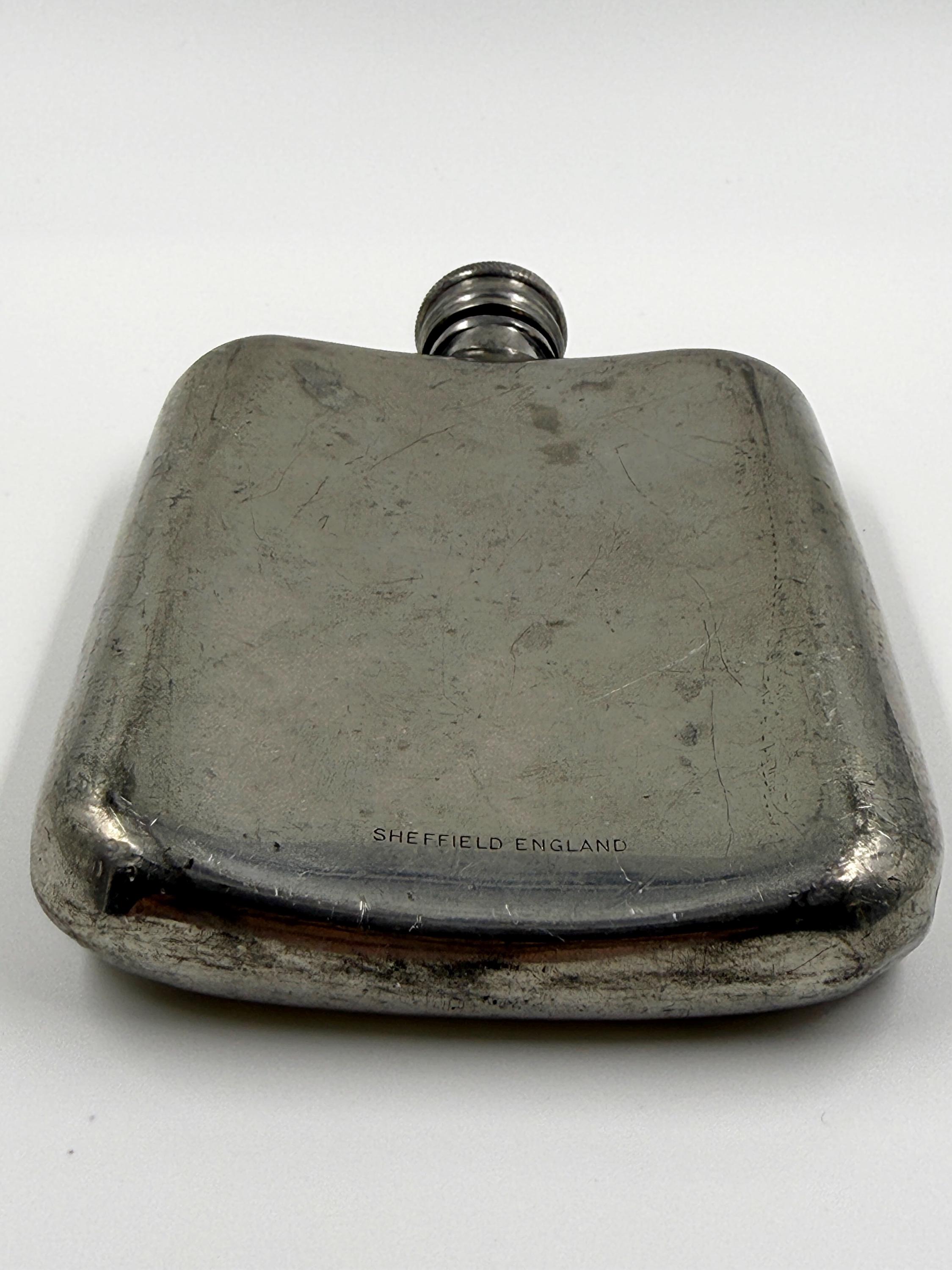 English Pewter Hip Flask With Japan Quartz Clock, Gentleman's Club