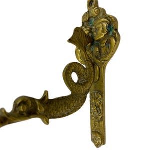 Antique Brass Wall Hook - Dolphin or Sea Dragon Design. Europe, Circa 1880-1920.