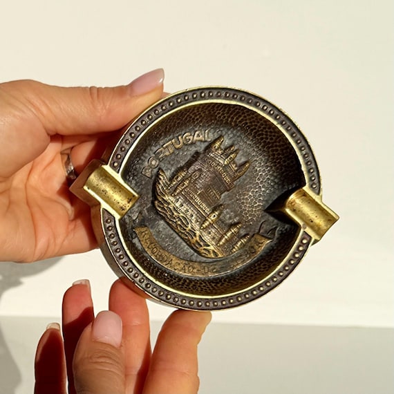 Brass Ashtray H. Leitão Portugal, Vintage Lisbon Souvenir, 1950s