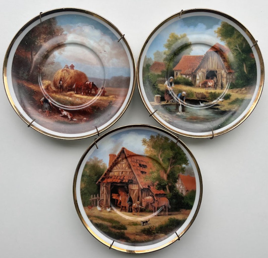 Decorative Vintage Plates Idyll of Village Life 3 Pcs. Portugal Etsy
