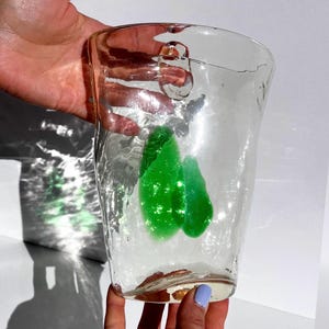 Hand-blown art glass vase with green inclusions Europe 1960–1980s Murano-style sculptural studio glass with pontil mark rare decorative form