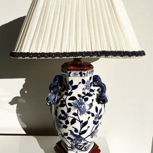 Hand Painted Blue White Porcelain Table Lamp, Vintage Style Lamp with Shade, Asian Decor, Oriental Accent
