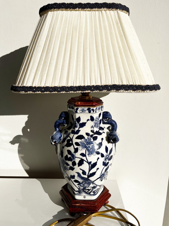 Buy Hand Painted Blue White Porcelain Table Lamp, Vintage Style 