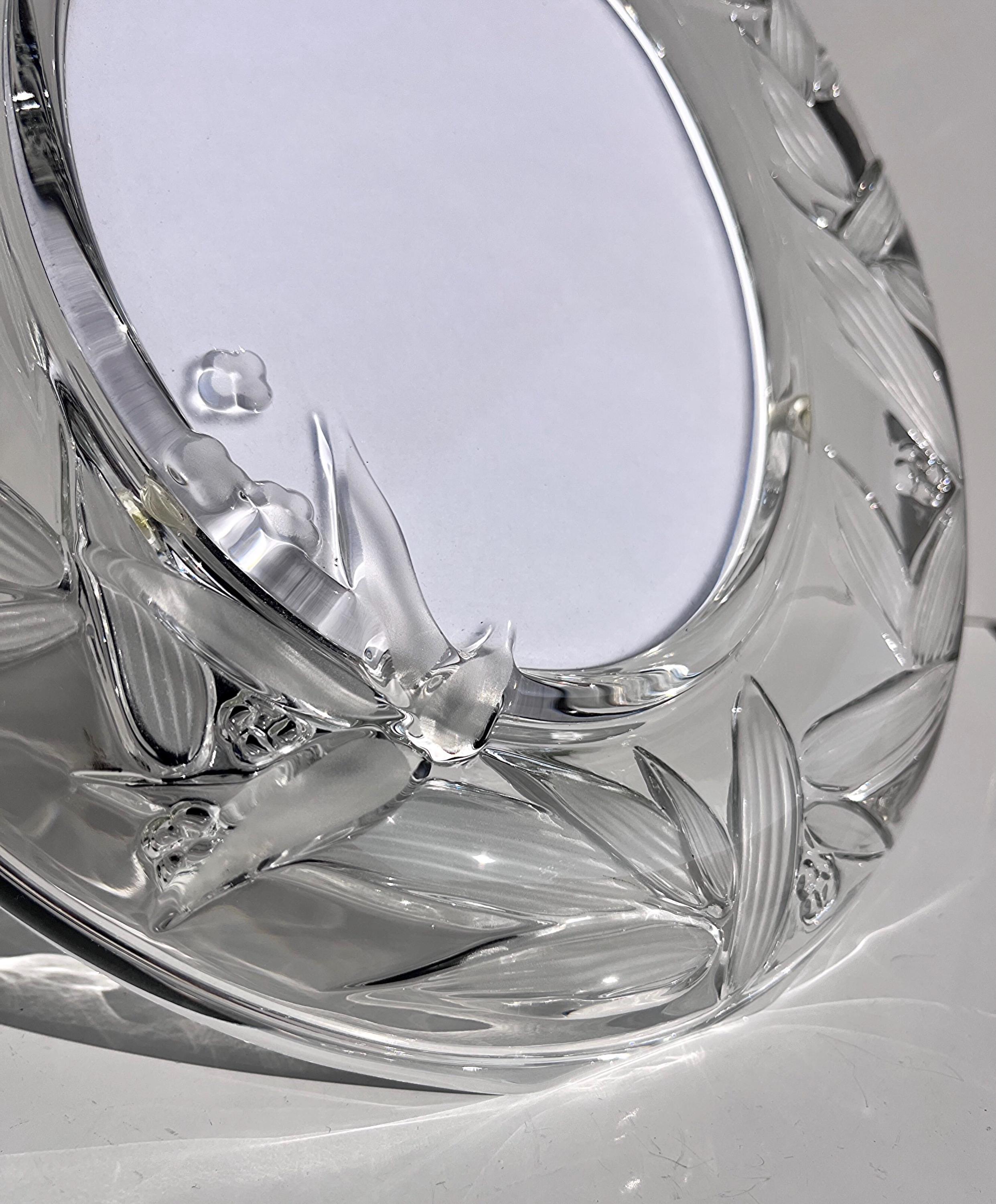 Large Clear Glass Photo Frame, Lalique Style, Botanical Leaves and