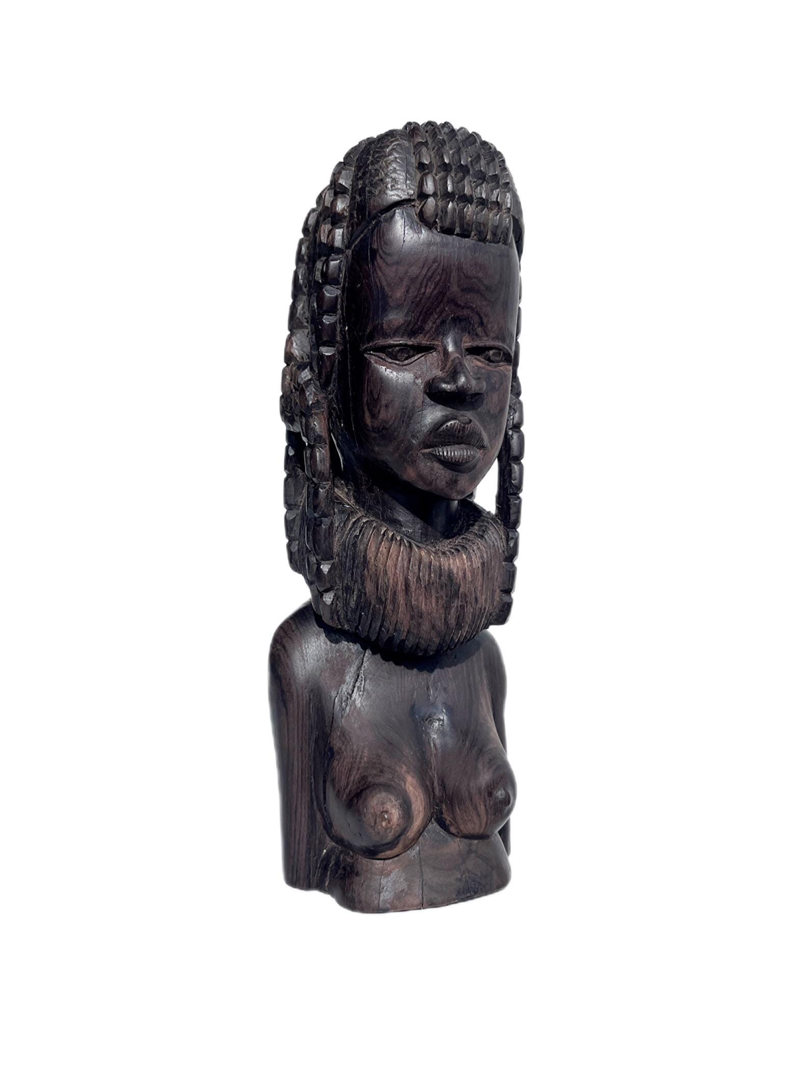 木造彫刻　ブラジル現地購入　全長約40cm 木彫りアート アフリカの木製彫刻 人間の顔 置物 約40cm - メルカリ