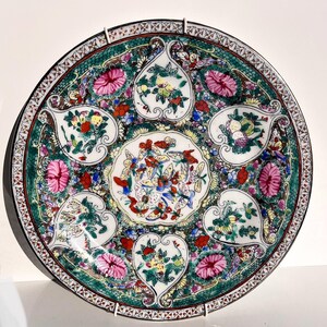 Vintage Chinese Porcelain Decorative Plate Macau Hand Painted Famille Rose/Pink Medallion, Asian Wall Decor Souvenir Gift For Her, Unique.