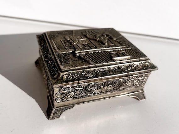 Vintage Silver Jewelry Box With Red Velvet Inside, Family Estate