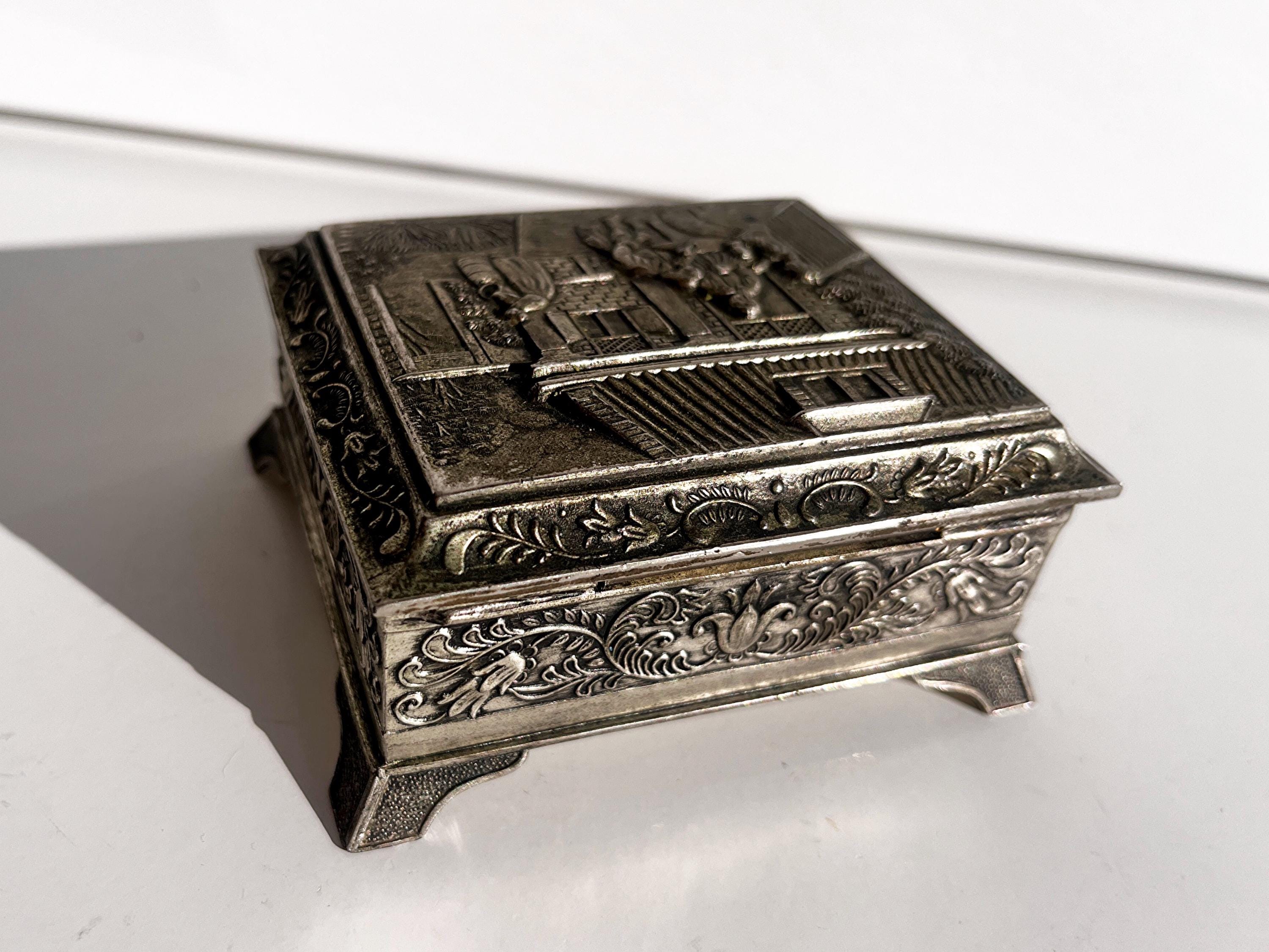 Vintage Silver Jewelry Box With Red Velvet Inside, Family Estate