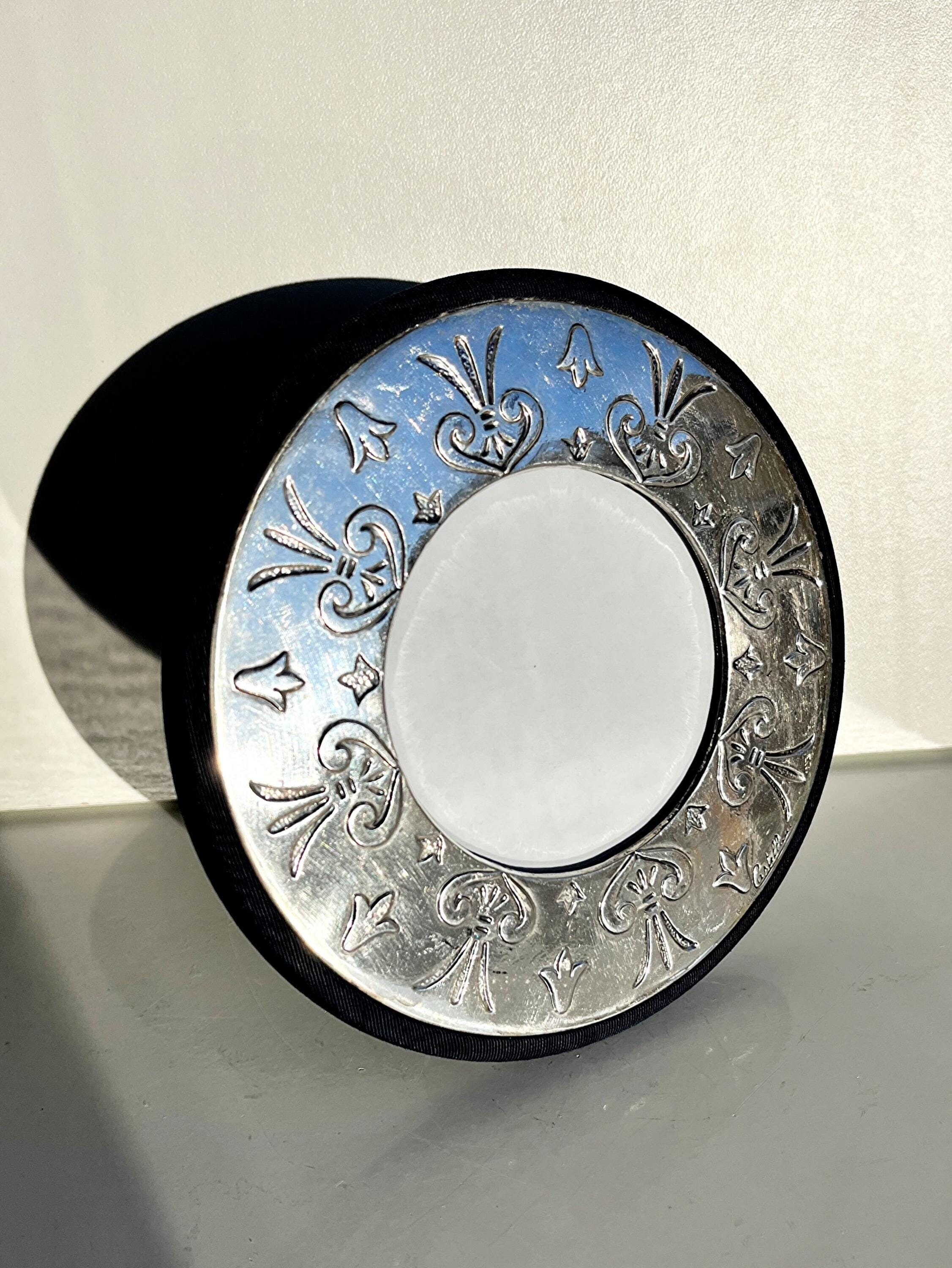 Rare, Ornate Antique Italian Art Nouveau Floral Photo Frame. Vintage Castellani ACCA Sterling 925 Round Silver Frame with Floral Print Gift