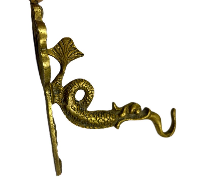 Antique Brass Wall Hook - Dolphin or Sea Dragon Design. Europe, Circa 1880-1920.