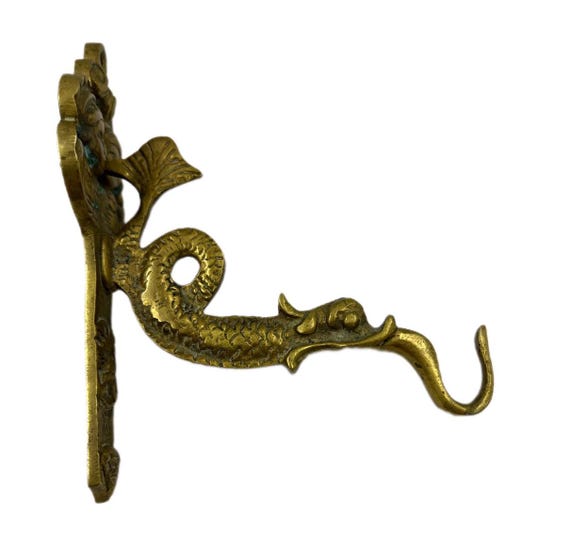 Antique brass wall hook, mythical sea creature dolphin hook, French Nautical Hardware, Decorative Brass Hanger 19th Century Souvenir, Gift