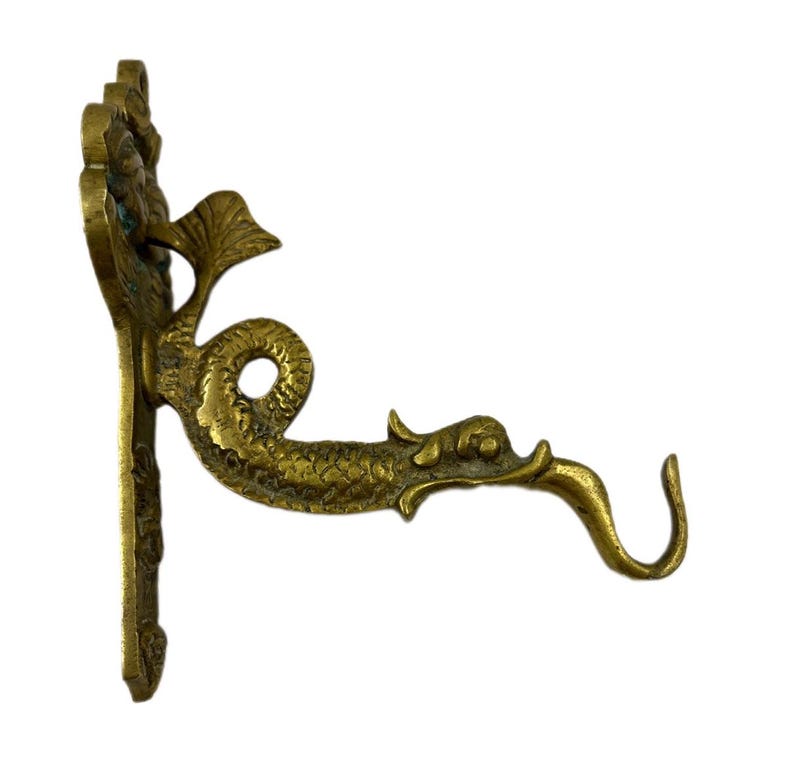 Antique Brass Wall Hook - Dolphin or Sea Dragon Design. Europe, Circa 1880-1920.
