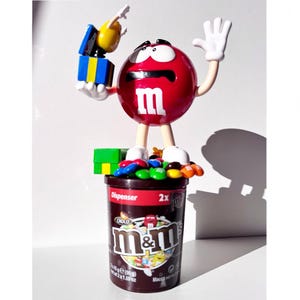 Vintage M&M's Candy Dispenser Red with Cup, Collectible MMs Candy Dispenser Red Melts in your mouth, not in your hands. For collectors. Gift