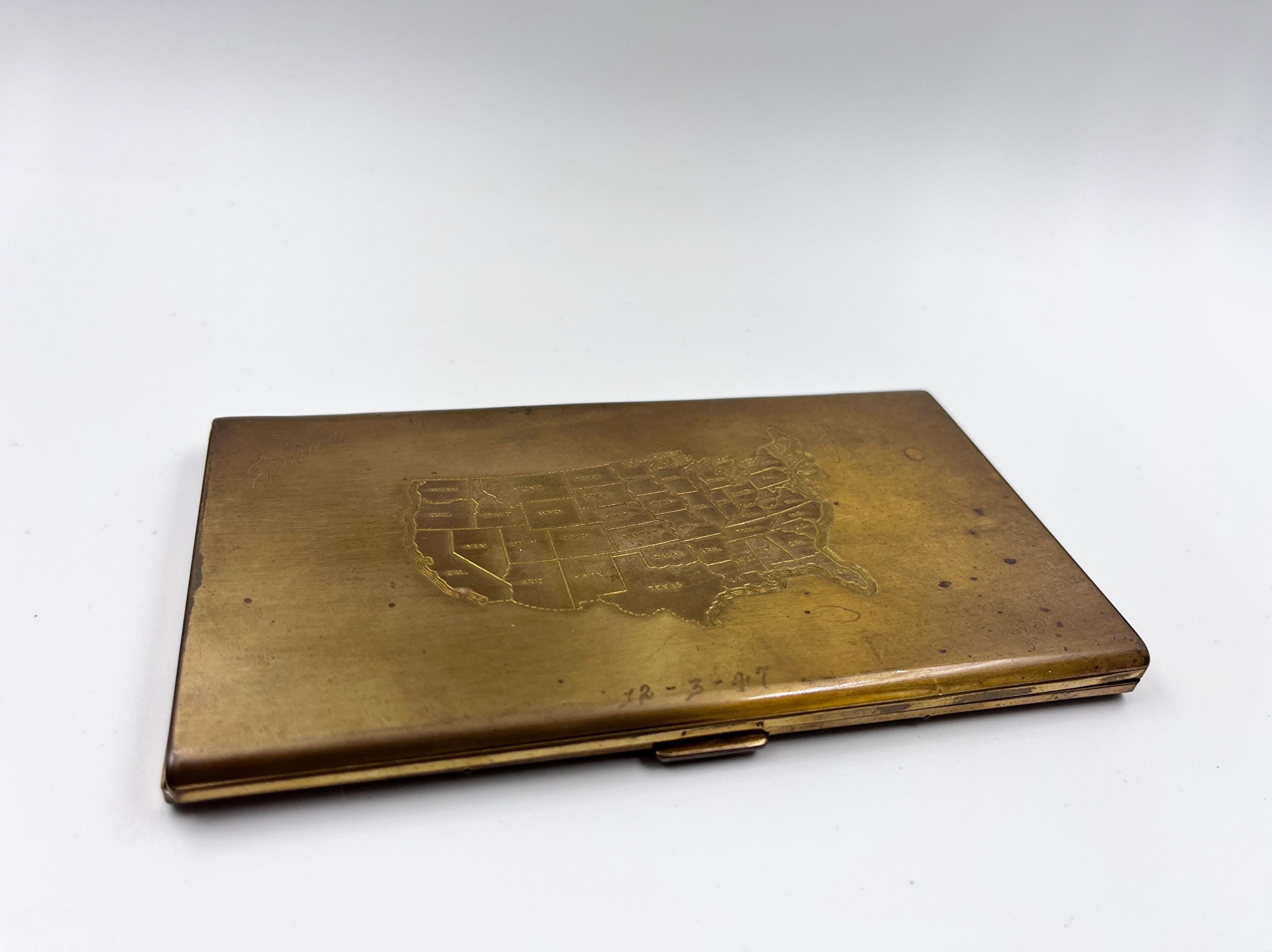 vintage brass cigarette case Majestic USA Cigarette Case, 1940s Brass, Luxury Engine Turning, Hand  Engraved US Map, Art Deco New York, Vintage Gift for Collector