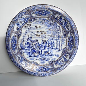 Vintage Japanese Blue and White Porcelain Plate Artist Painting from Life, Traditional Japanese Images Satsuma Style Plate Collectible Plate