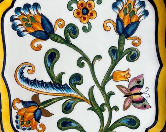 ヴィンテージのイタリア・ファエンツァ製陶器皿、手描きのマヨリカ焼き
