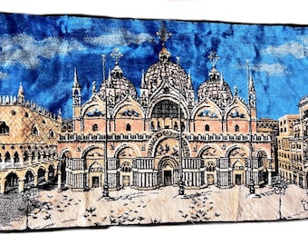 Antique wool tapestry Basilica San Marco Venice Wall decoration Piazza San Marco Handmade carpet wall hanging Venetian Landscape Gift