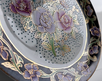 ヴィンテージの中国製磁器皿、手描きの皿、花柄の皿、中国製磁器