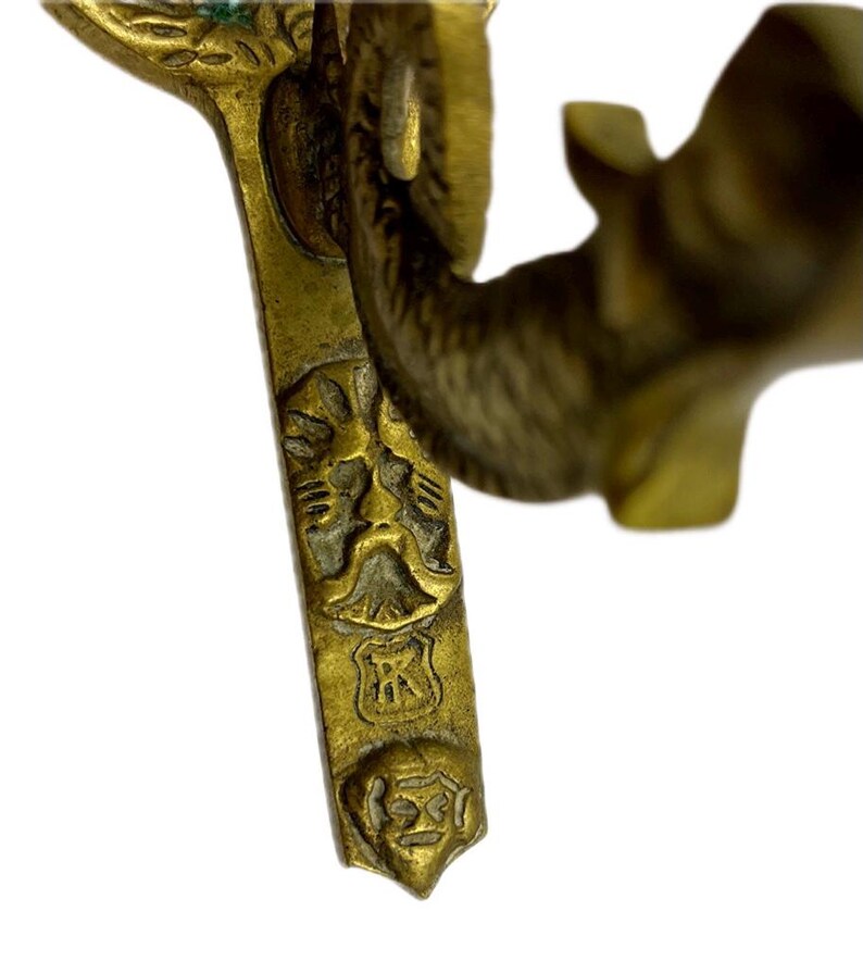 Antique Brass Wall Hook - Dolphin or Sea Dragon Design. Europe, Circa 1880-1920.
