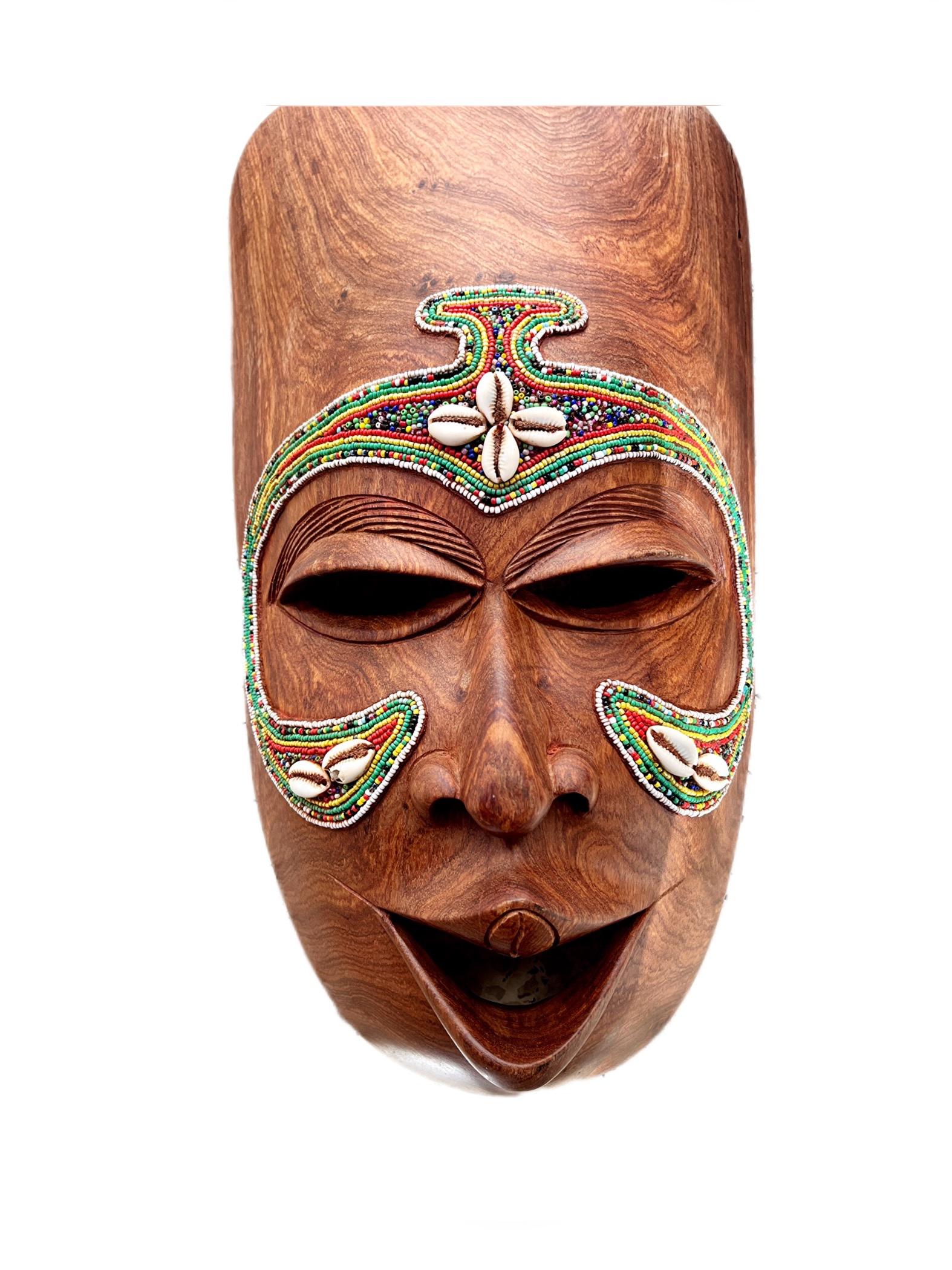 Masque Africain Sculpté Main - Bois - Art Tribal Du Cameroun - Décoration Murale Unique - Neuf