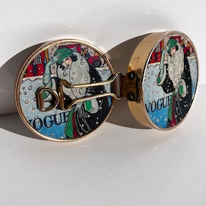 Espelho de maquiagem vintage VOGUE, presente de lembrança para ela, espelho de bolso raro, espelho compacto feminino, espelho de estrada estilo francês, espelho duplo Japão
