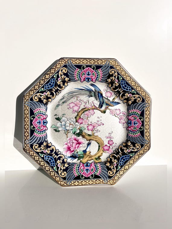 Vintage Decorative Plate With Birds of Paradise and Flowers With