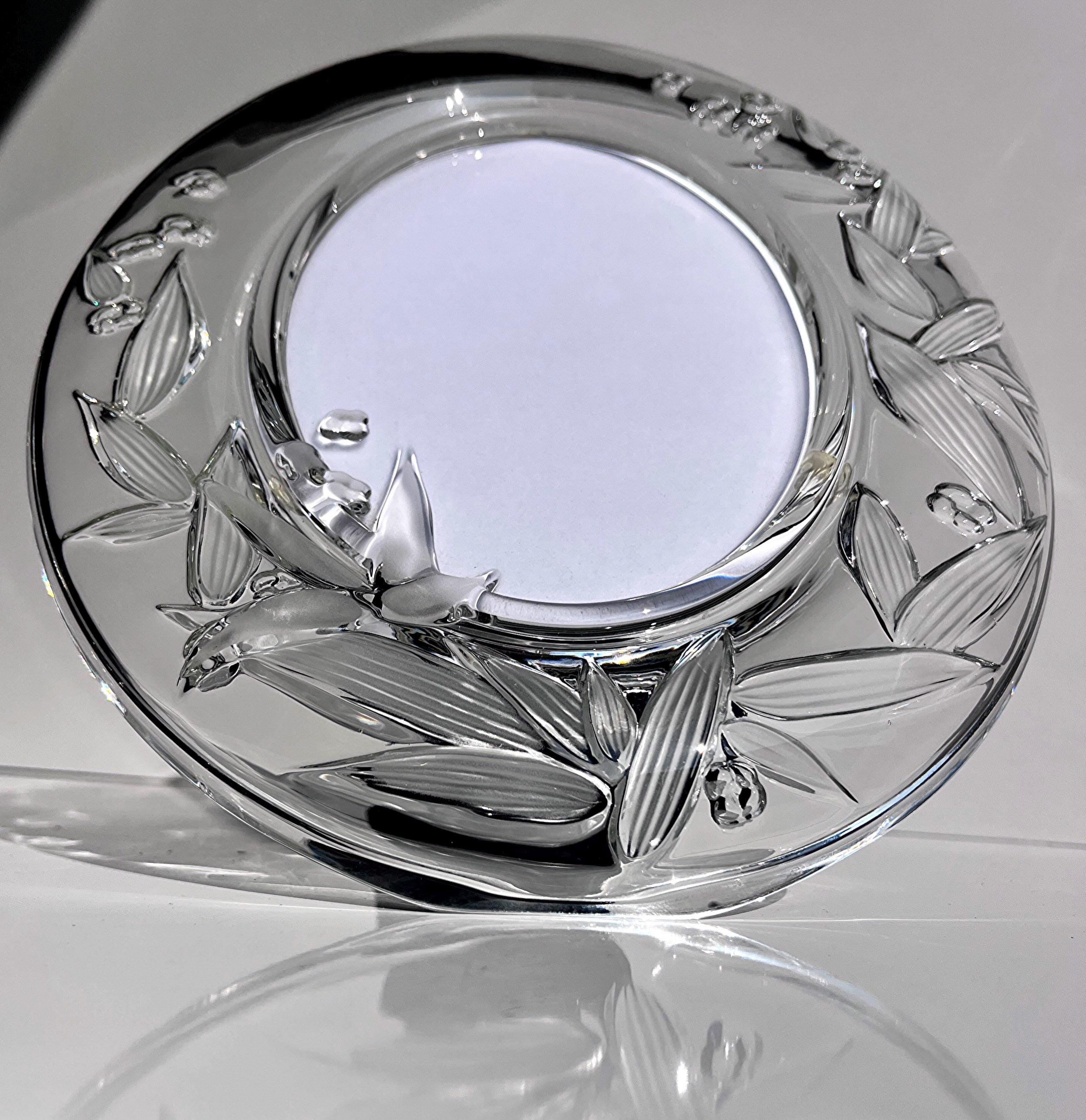 Large Clear Glass Photo Frame, Lalique Style, Botanical Leaves and