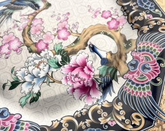 Vintage Decorative Plate With Birds of Paradise and Flowers