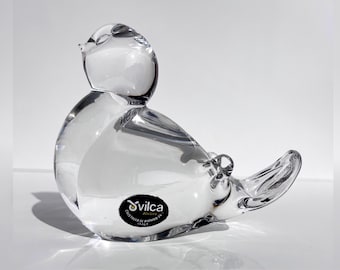 Vintage Vilca Italy crystal bird sculpture, lead crystal glass figurine, 24% leaded Italian glass, 1970s decor, rare collectible art piece