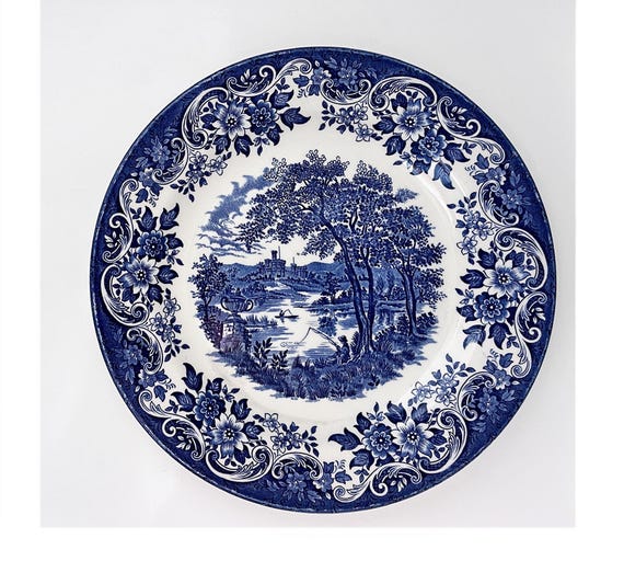 Blue and White Dinner Plate, 'english Scene' in Blue Collection