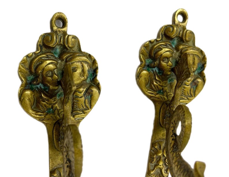 Antique Brass Wall Hook - Dolphin or Sea Dragon Design. Europe, Circa 1880-1920.