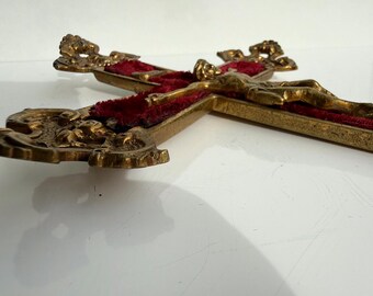 Crucifix Bronze Catholic Wall Cross, Velvet Backed, Portugal Home