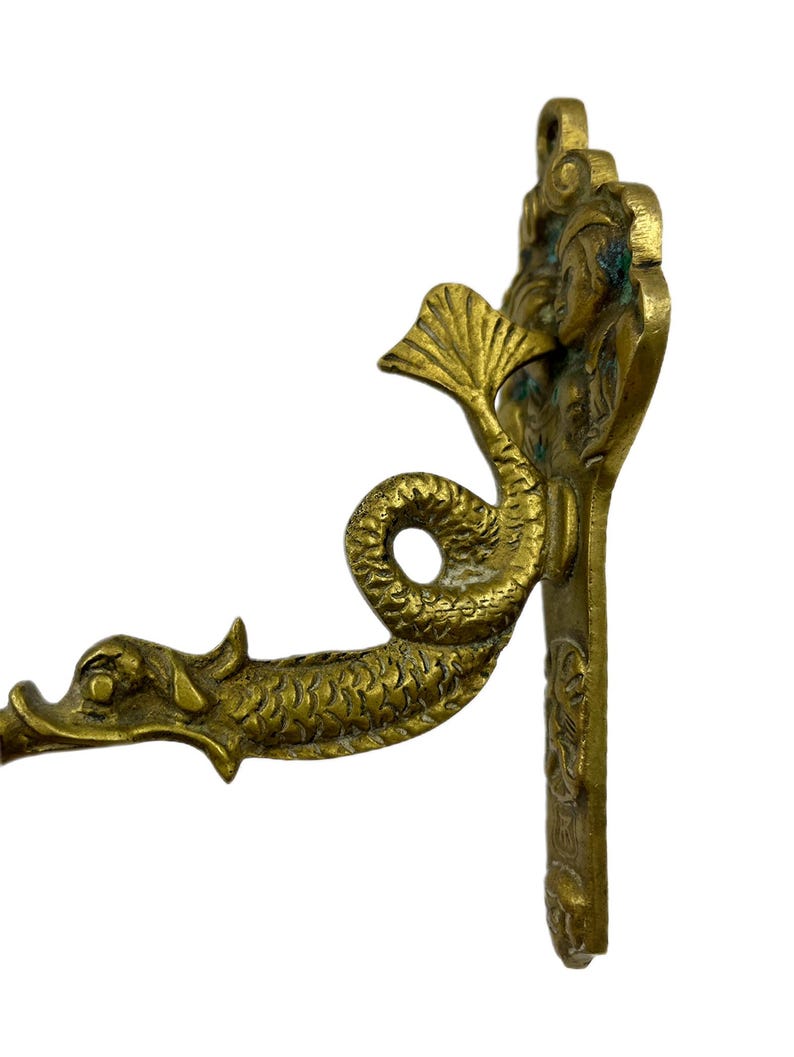 Antique Brass Wall Hook - Dolphin or Sea Dragon Design. Europe, Circa 1880-1920.
