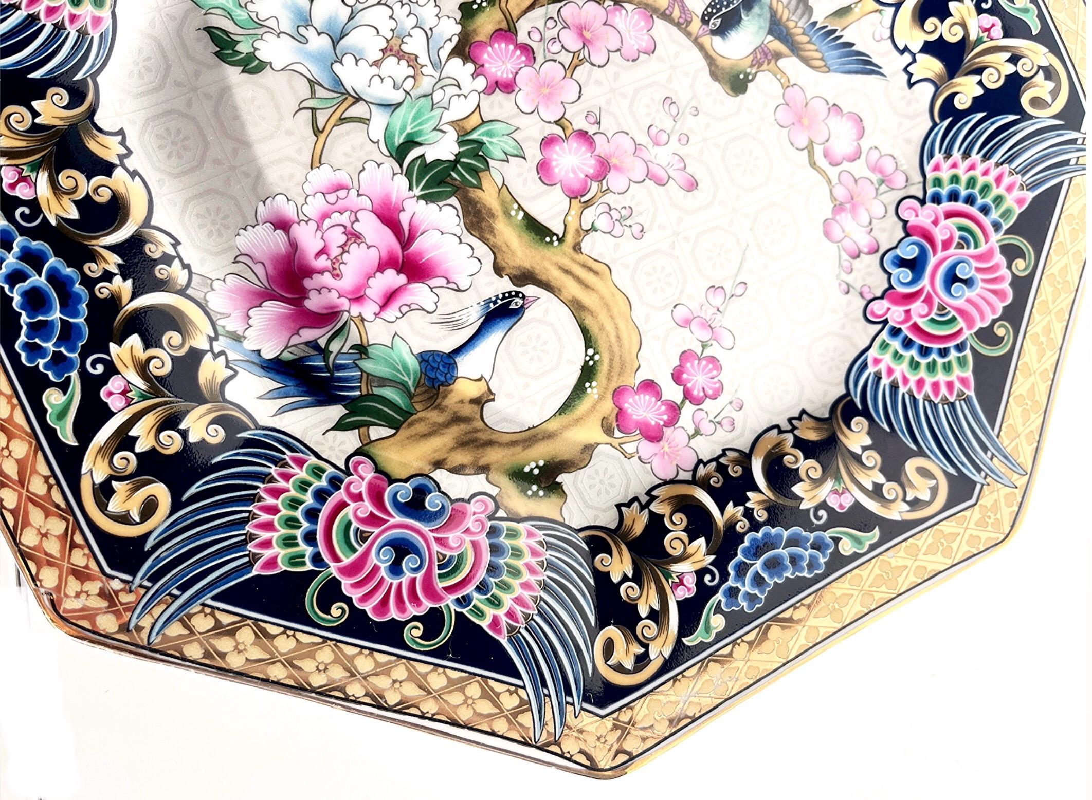 Vintage Decorative Plate With Birds of Paradise and Flowers