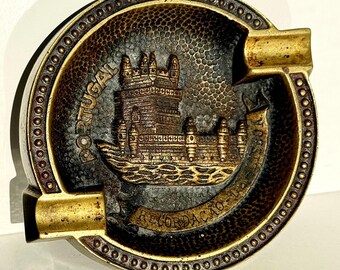 Brass Ashtray H. Leitão Portugal, Vintage Lisbon Souvenir, 1950s