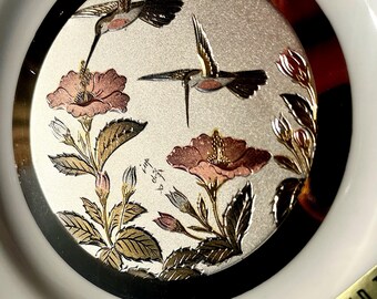 ヴィンテージ彫金の芸術 24KT 装飾皿、24Kゴールドリム、エッチング