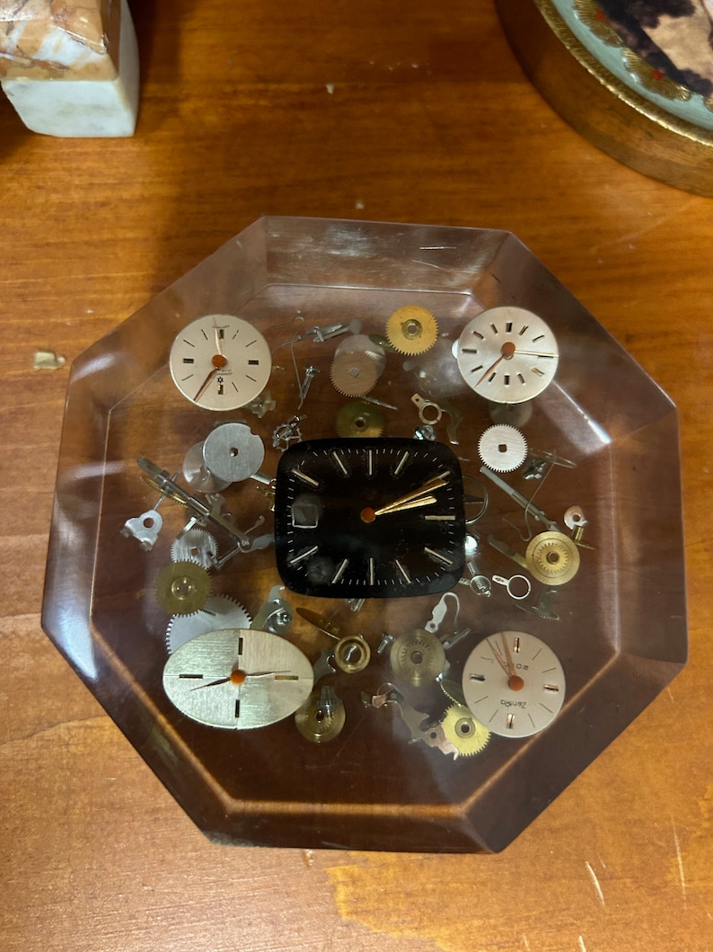 Exploding Numbers Watch Face Rare 1950s Lucite Exploding Watch Parts - Frozen Time Sculpture ...