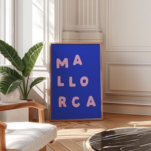 Mallorca Art Print, Mallorca Travel Poster, Spain Poster, Cute Blue Typography Poster, Spain Boho Art Print, Printable Art, Digital Download