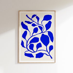 Blaues Blatt Print, Hellblaues Wandbild, druckbares Poster, botanische Kunst, zeitgenössischer Kunstdruck, digitaler Download, modernes abstraktes Poster