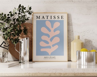 Pastel Matisse Palm Leaf Art Print, Matisse leaf, Henri Matisse Abstract Leaf Wall art, Digital Download, Peach and Blue, Cut Outs, Decor
