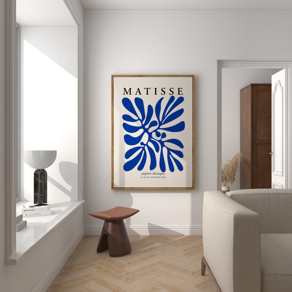 Matisse Palm Leaf Art Print, Blue Matisse Vintage Poster, Abstract Leaf Blue Wall Art, Matisse Cut Outs, Matisse Blue Leaf, DIGITAL PRINT